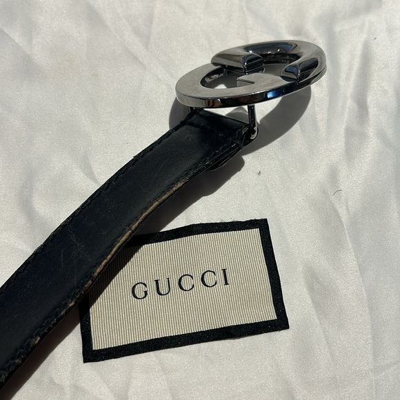 GUCCI black leather belt interlocking G buckle Mens 40” - Picture 6 of 7